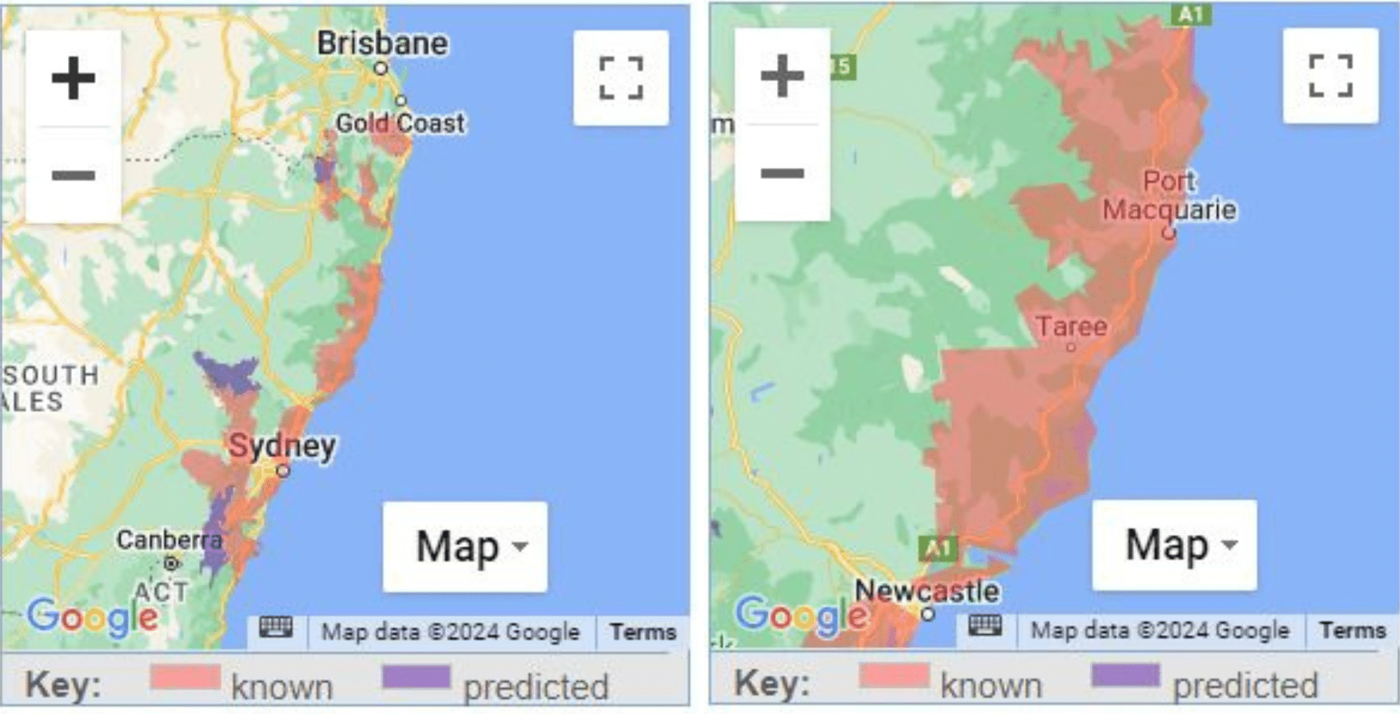 Map showing the area where the Giant Dragonfly is located along the east coast of Australia